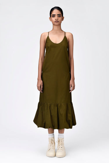 Slim Fit Dress with Strap Back-Khaki