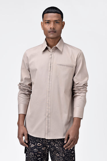 Regular Fit Button Down Shirt with Pleated Placket