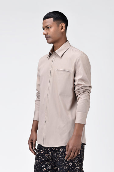 Regular Fit Button Down Shirt with Pleated Placket