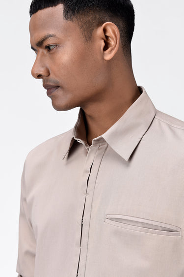 Regular Fit Button Down Shirt with Pleated Placket