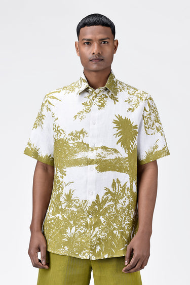 Light Linen Regular Fit Shirt with Landscape Print