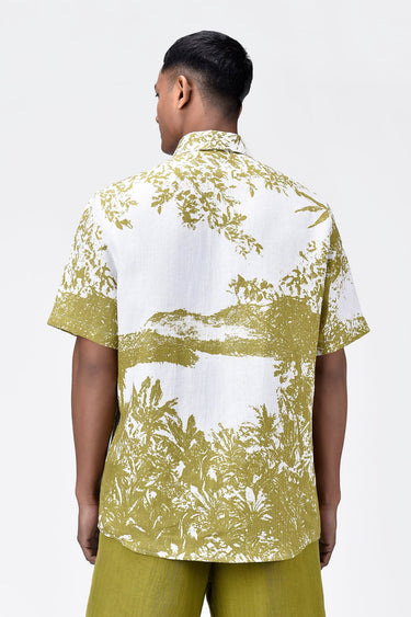 Light Linen Regular Fit Shirt with Landscape Print