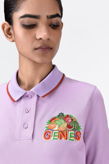 Regular Fit Polo Dress with Fruit Basket Embroidery