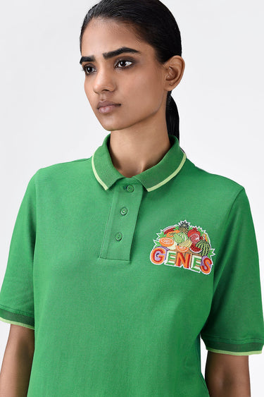 Regular Fit Polo Dress with Fruit Basket Embroidery