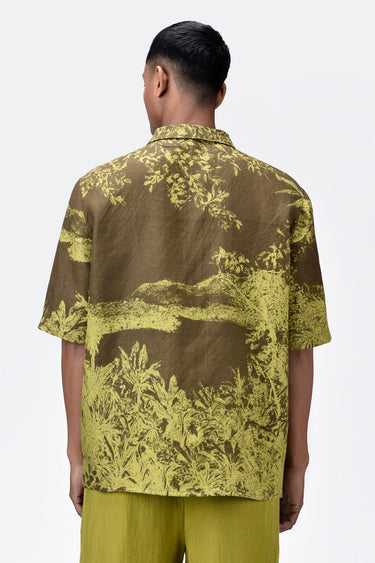 Light Linen Shirt with Landscape Print