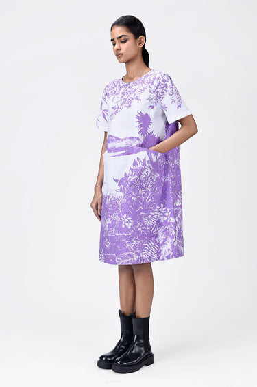 Women's Landscape Print A-Line Cotton Poplin Dress