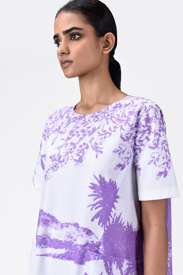 Women's Landscape Print A-Line Cotton Poplin Dress