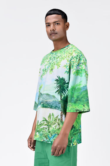 Men's Oversized Pixelated Landscape Print T-Shirt