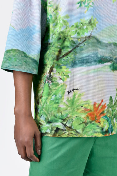 Men's Oversized Pixelated Landscape Print T-Shirt