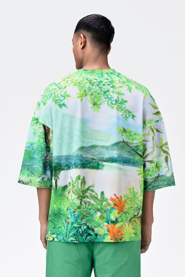 Men's Oversized Pixelated Landscape Print T-Shirt