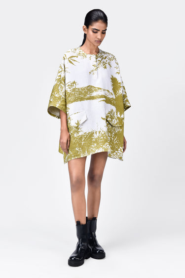 Oversized Round Neck Top with Landscape Print