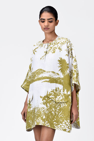 Oversized Round Neck Top with Landscape Print