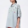 Oversized Cotton Shirt With Fruit Motifs Embroidery