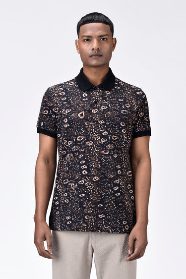 Men's Regular Fit Polo with Khaki Animal Print