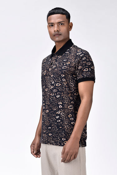 Men's Regular Fit Polo with Khaki Animal Print