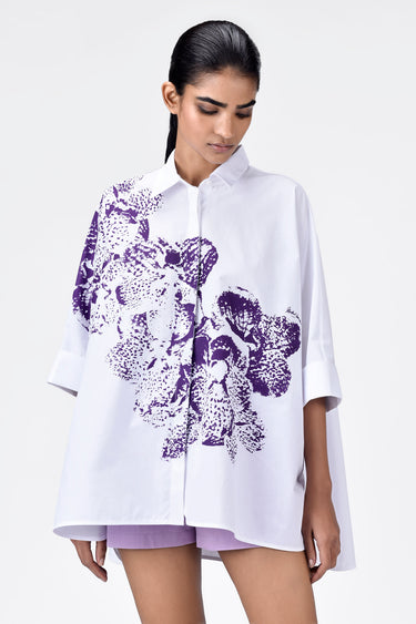 Women's Orchid Print Oversized Cotton Poplin Shirt