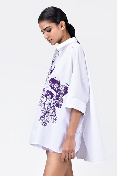 Women's Orchid Print Oversized Cotton Poplin Shirt