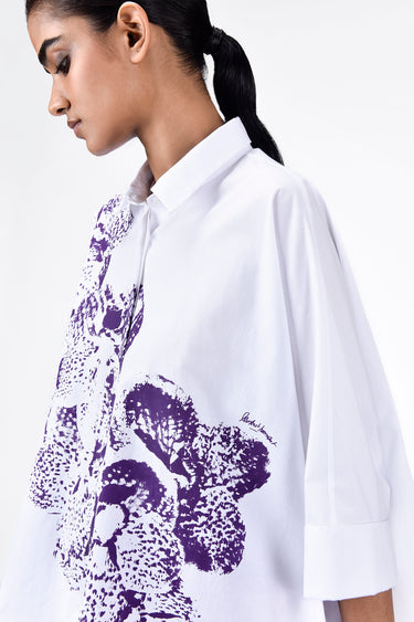 Women's Orchid Print Oversized Cotton Poplin Shirt