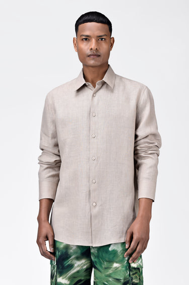 Sand Light Linen Regular Fit Button-Down Shirt