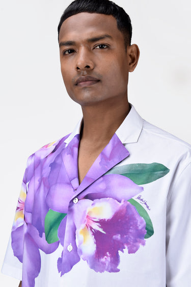 Easy Fit Men's Half Sleeve Shirt With Orchid Floral Print