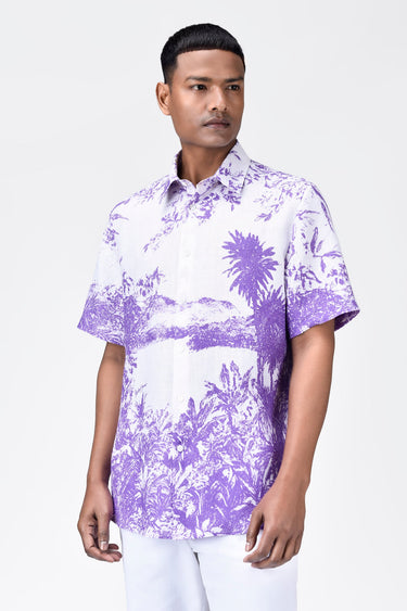 Light Linen Regular Fit Shirt with Landscape Print