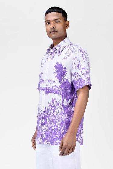 Light Linen Regular Fit Shirt with Landscape Print