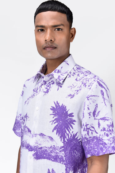 Light Linen Regular Fit Shirt with Landscape Print