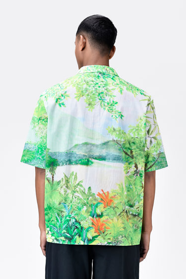 Easy Fit Men's Shirt With Tropical Landscape Print