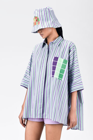 Multicolor Stripe Print Cotton Oversized Shirt