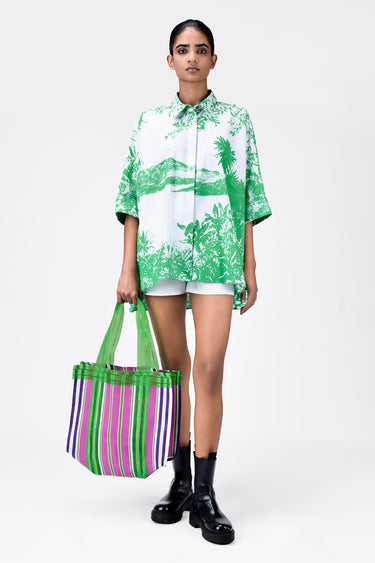 Oversized Monotone Landscape Print Shirt