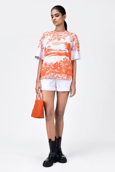 Oversized Landscape Print Crew Neck T-Shirt