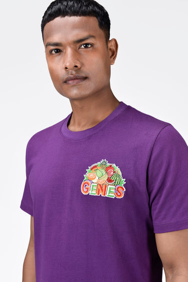 Regular Fit Men's T-Shirt With Genes Fruit Basket Embroidery