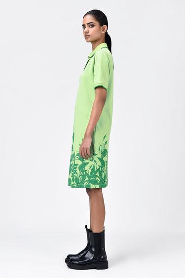 Tropical Print Polo Dress with Contrast Tipping