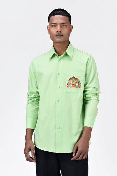 Men's Regular Fit Button Down Shirt with Fruit Basket Embroidery