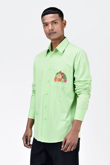 Men's Regular Fit Button Down Shirt with Fruit Basket Embroidery