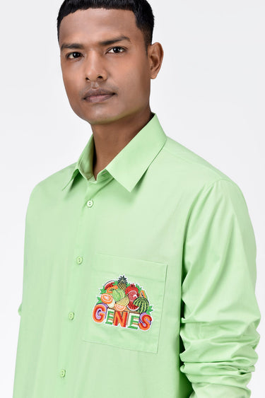 Men's Regular Fit Button Down Shirt with Fruit Basket Embroidery