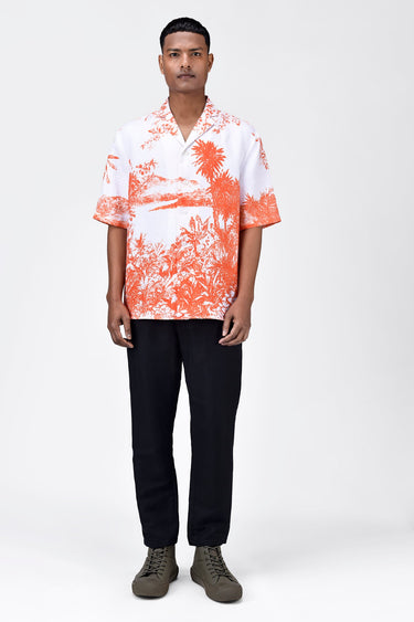 Light Linen Shirt with Landscape Print