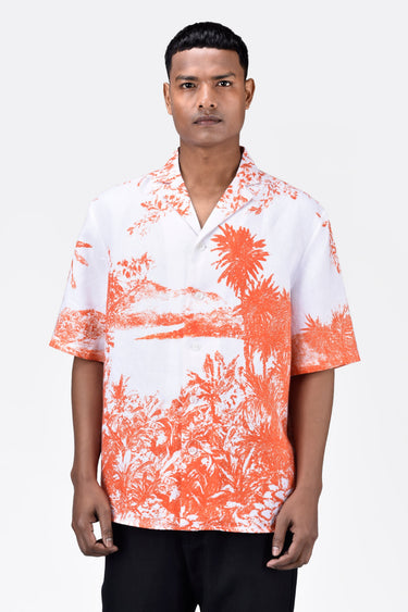 Light Linen Shirt with Landscape Print