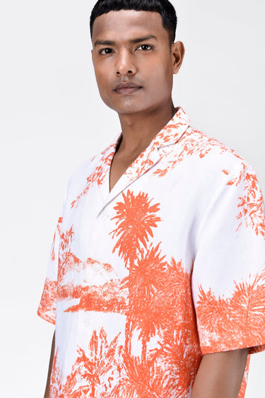 Light Linen Shirt with Landscape Print