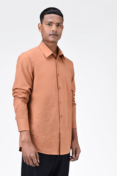 Men's Light Peach Cotton Poplin Regular Fit Button-Down Shirt