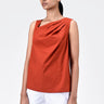 Cotton Poplin A-Line Sleeveless Top with Asymmetric Neck