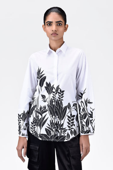 Regular Fit Cotton Poplin Shirt with Tropical Print