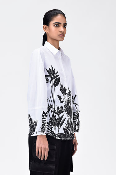 Regular Fit Cotton Poplin Shirt with Tropical Print