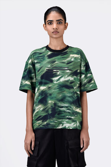 Oversized Camouflage Print Crew Neck T-Shirt