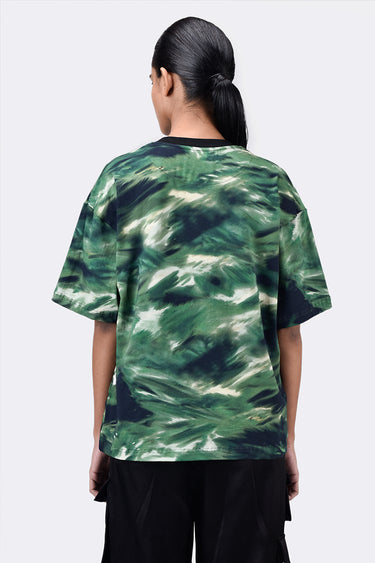 Oversized Camouflage Print Crew Neck T-Shirt