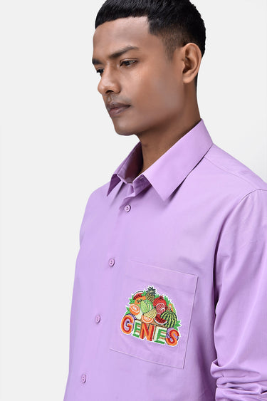 Men's Regular Fit Button Down Shirt with Fruit Basket Embroidery