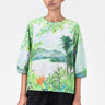 Landscape Print Top with Rounded Sleeves