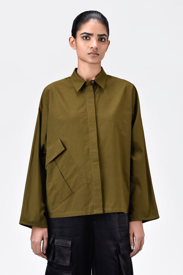 Cotton Poplin Oversized Shirt with Batwing Sleeves