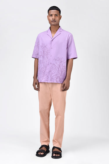 Men's Lavender Cotton Poplin Easy Fit Shirt with Cubon Collar