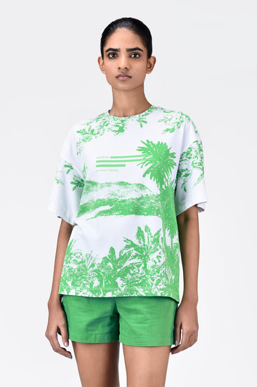 Oversized Landscape Print Crew Neck T-Shirt